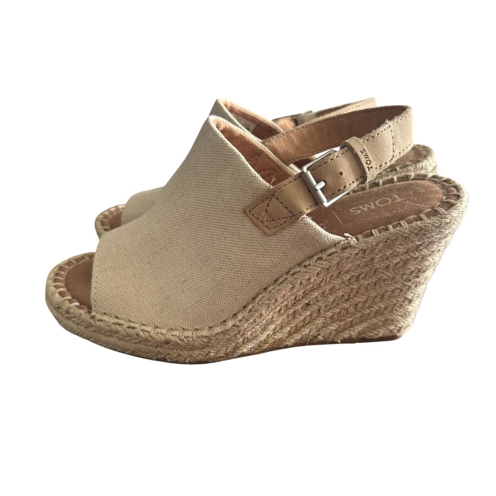 TOMS Women's Monica Wedge Sandal 6 Natural Hemp/Leather - Picture 3 of 10